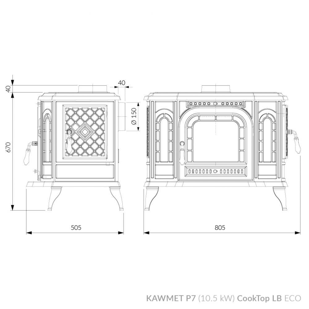 Чавунна камінна піч з варильною поверхнею KAWMET P7 (10.5 kW) CookTop LB ECO