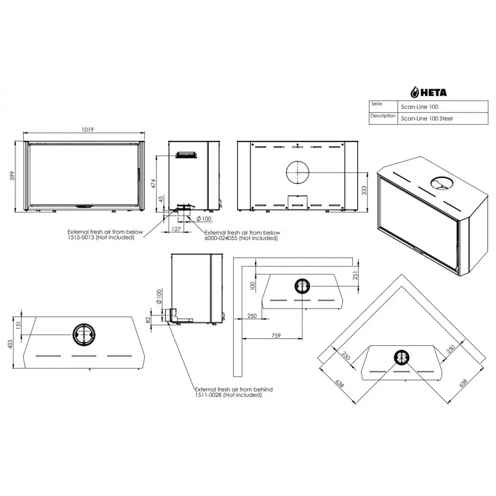 Дизайнерський камін HETA Scan-Line 100/100R Steel