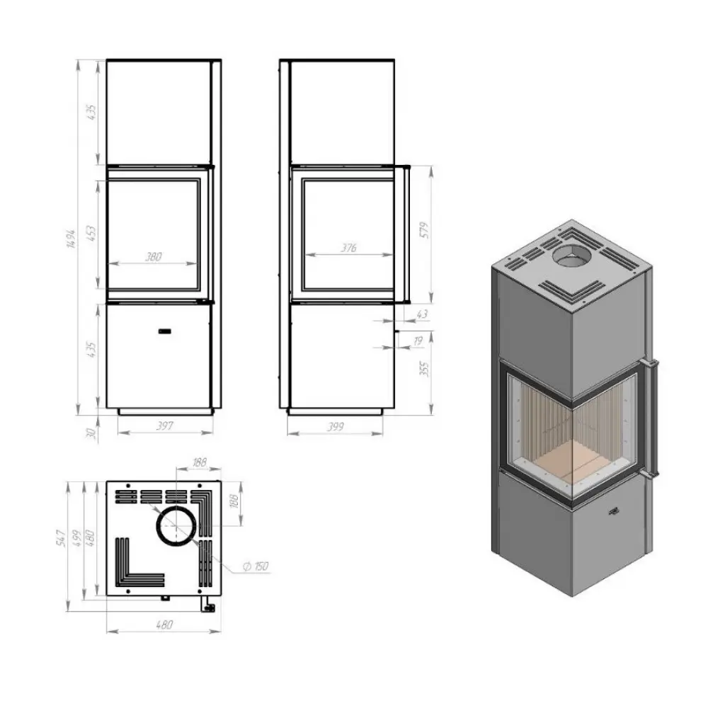 Піч кутова сталева M-Fire Corfu (9kW)