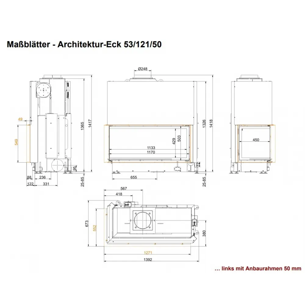 Каминная топка Brunner Architektur-Eck-Kamin 53/121/50 камин угловой