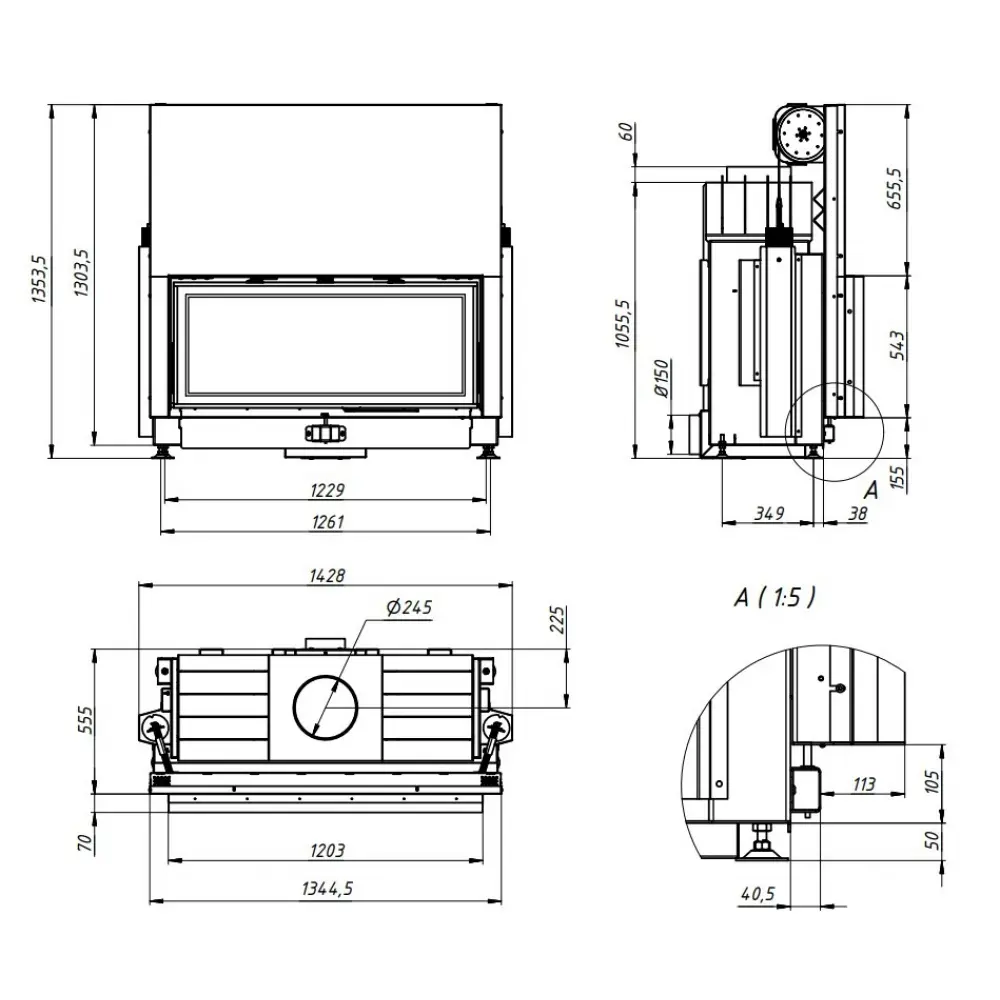 Камінна топка широкоформатна Gavryliv&Sons 120x54 ребристий шамот