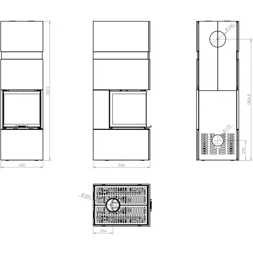 Каминная топка HITZE TRINITY TRI54X54X53.G TRI BOX