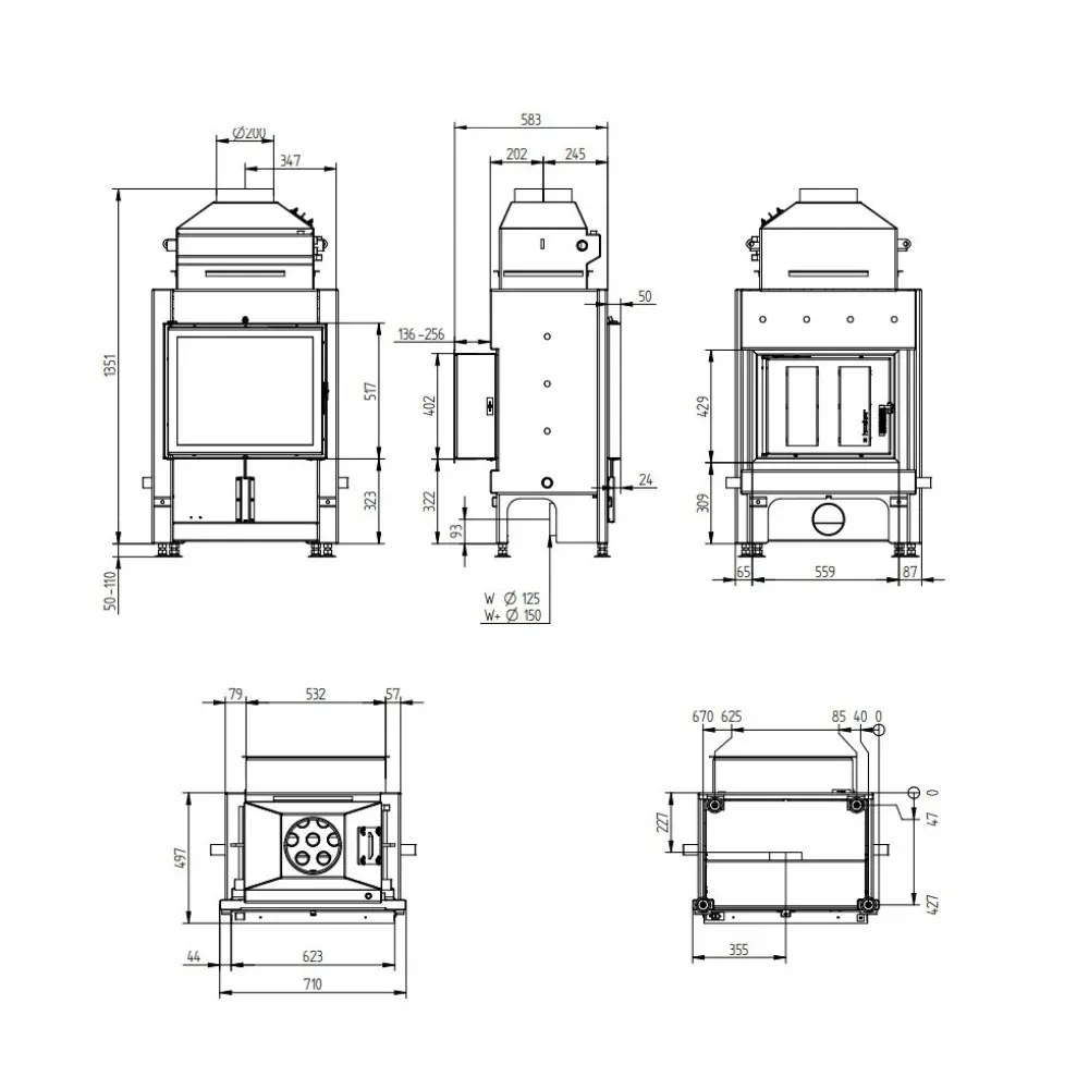 Каминная топка с водяным контуром Hoxter HAKA 63/51Wa
