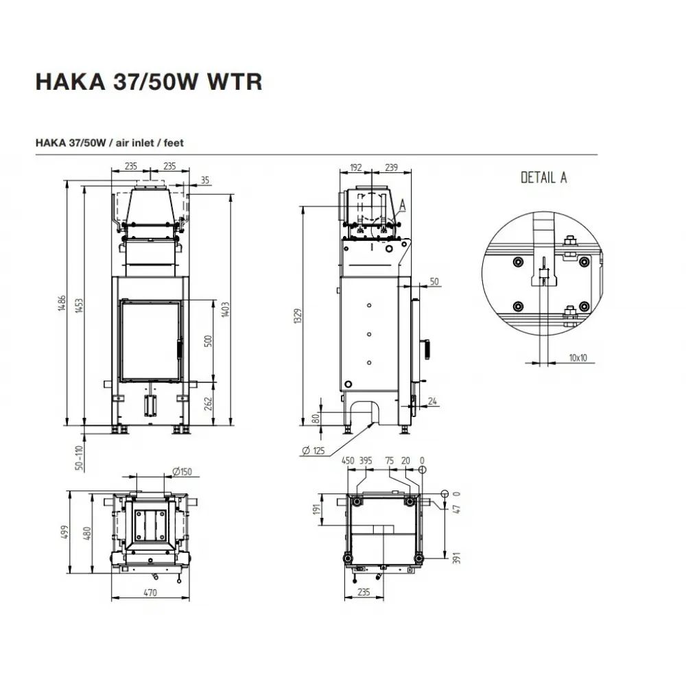 Каминная топка с водяным контуром Hoxter HAKA 37/50W WTR
