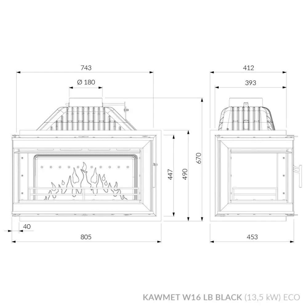 Камінна топка Kawmet W16 PB Black (13.5 kW) ECO