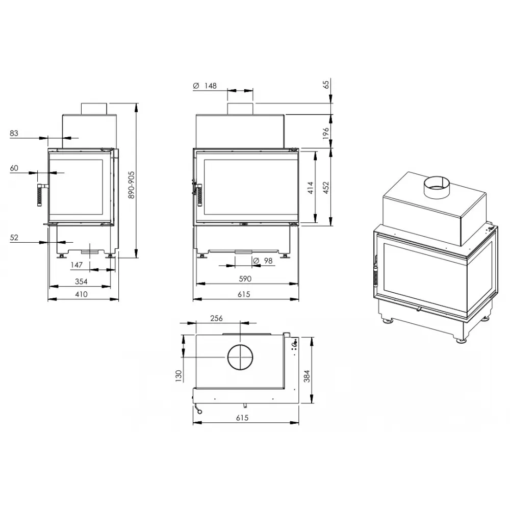 Кутова камінна топка Roten ліве скло, NordFlam