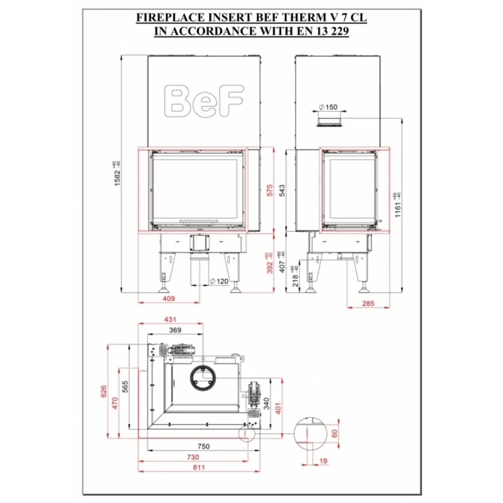 Угловая каминная топка BEF THERM V 7 CL/CP