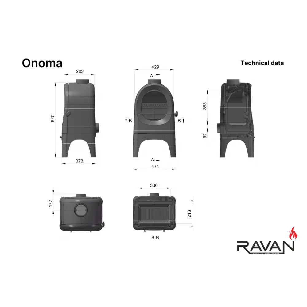 Чавунна піч-камін на дровах Onoma 9 кВт Ravan