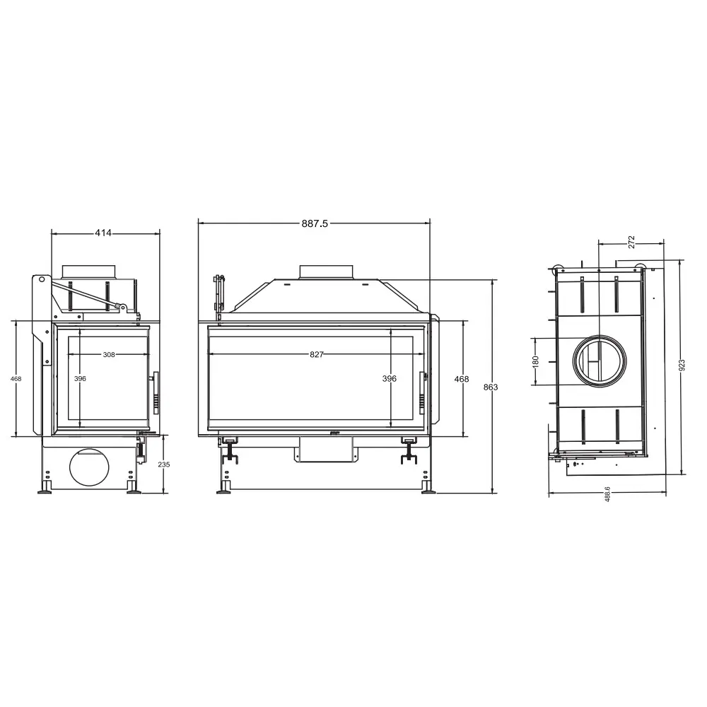 Камінна топка A.Caminetti QUATTRO FLAT 80 R Open Side