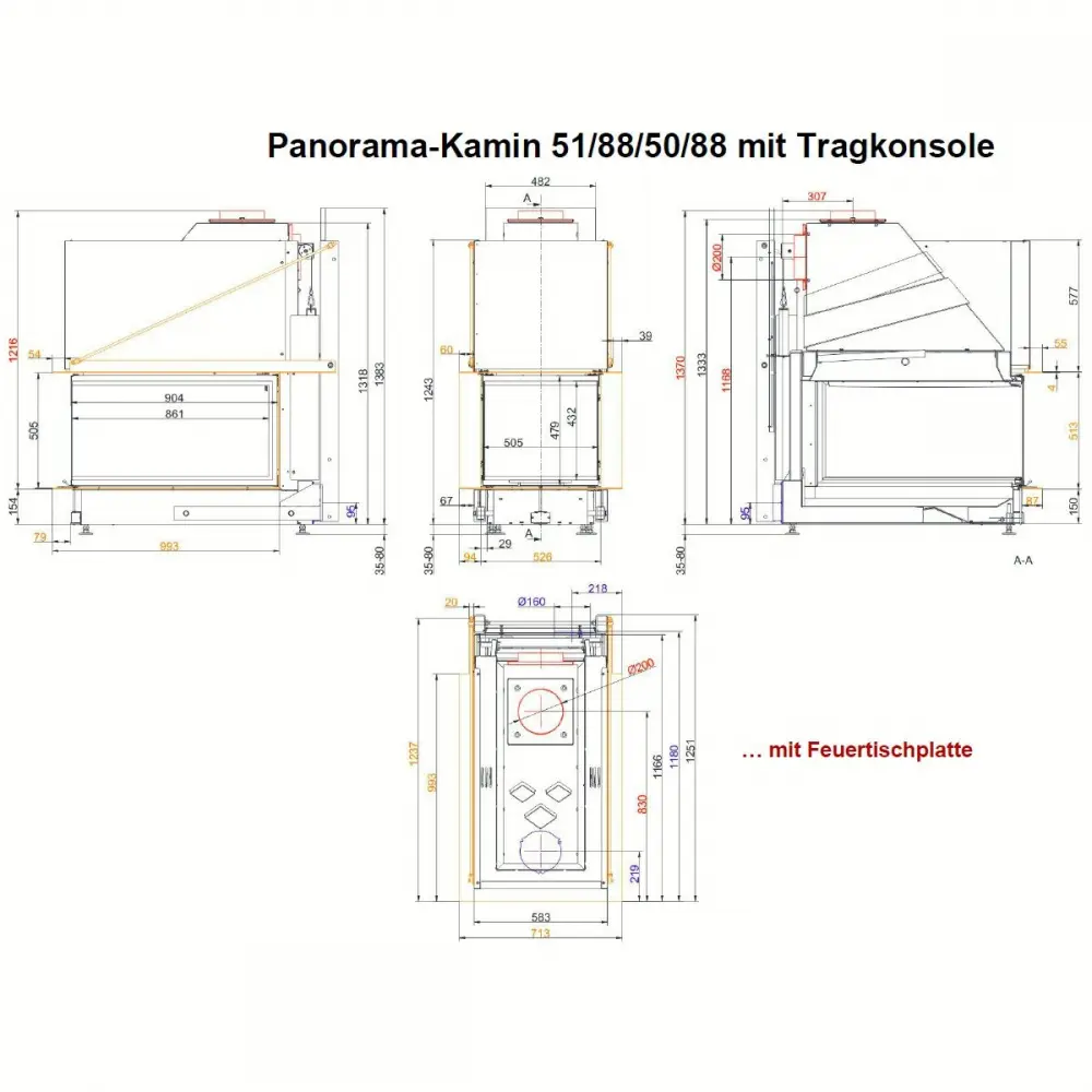 Каминная топка BRUNNER PANORAMA-KAMIN 51/88/50/88