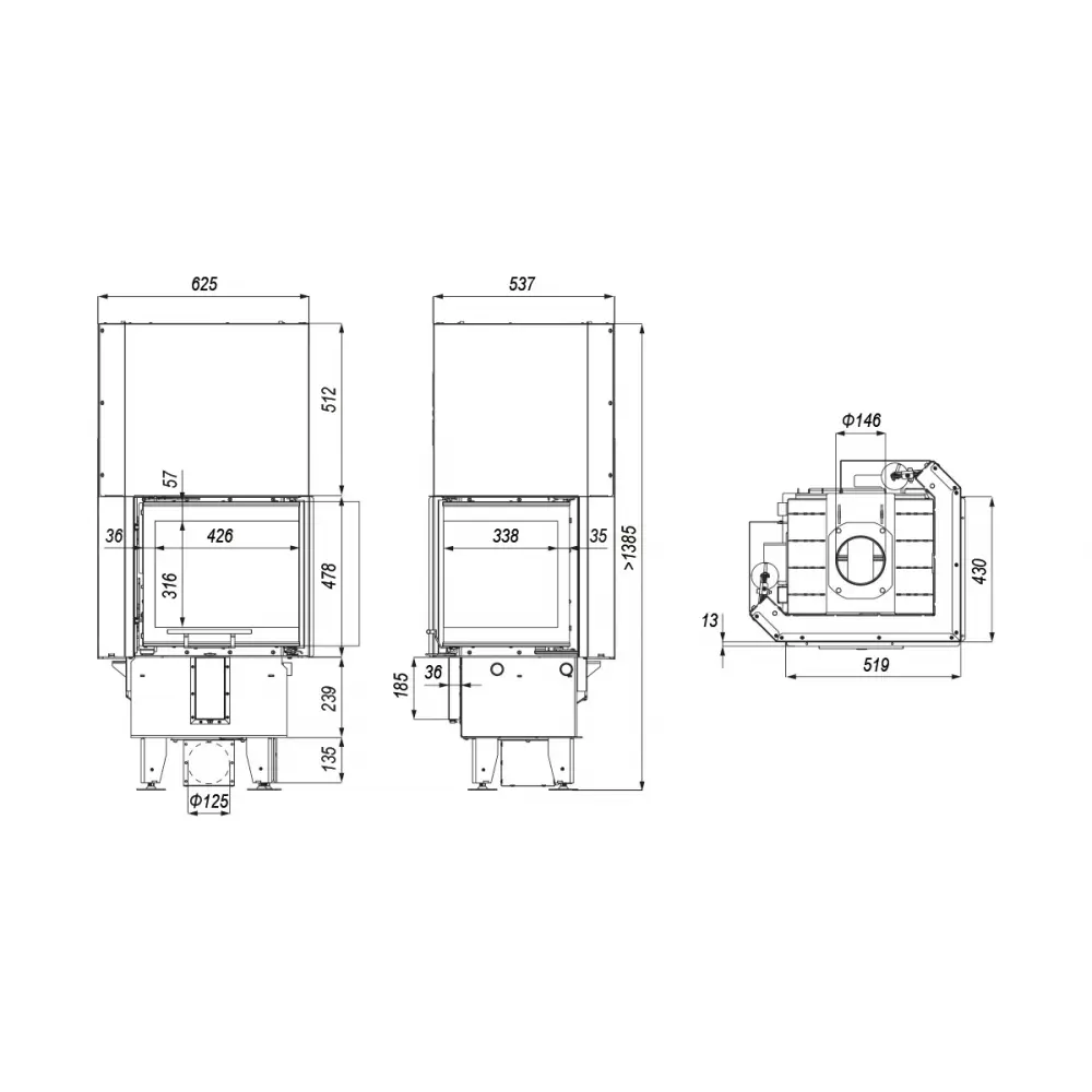 Каминная топка угловая DEFRO HOME INTRA XSM BL MINI G