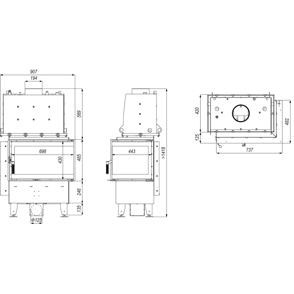 Кутова камінна топка з теплообмінником DEFRO HOME RIVA SM BP SHORT (чорний шамот)