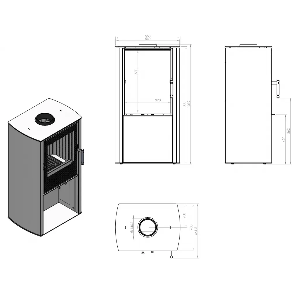 Сталева камін - піч Hitze CANE S White