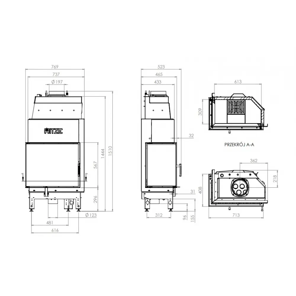 КАМИННАЯ ТОПКА С ВОДЯНЫМ КОНТУРОМ HITZE ALBERO AQUASYSTEM ALAQS68X53.R
