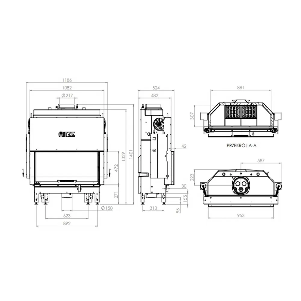 Каминная топка с водяным контуром HITZE ALBERO AQUASYSTEM ALAQS90X41.G-D