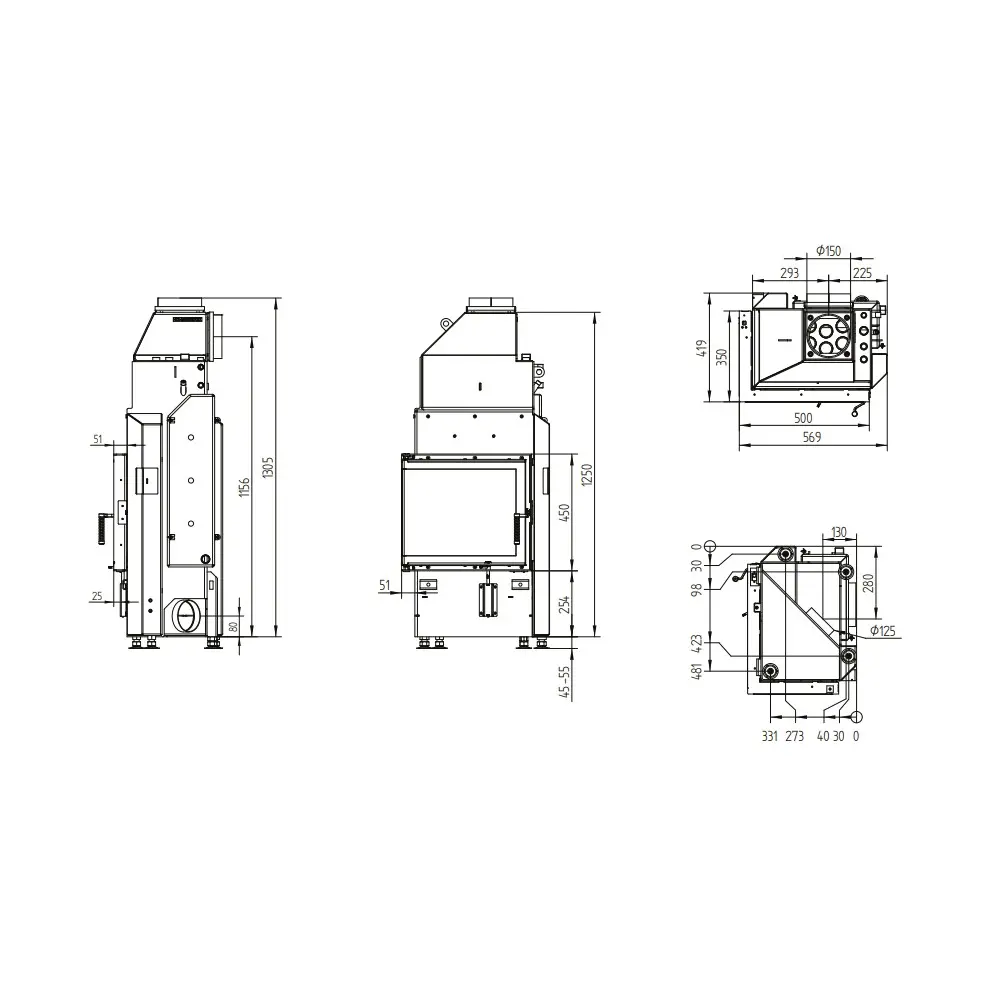 Камінна кутова топка з водяним контуром Hoxter ECKA 50/35/45 W