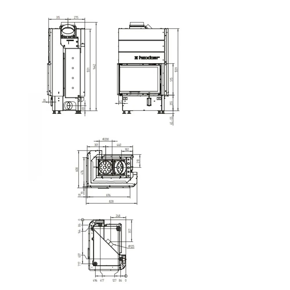 Каминная угловая топка с водяным контуром Hoxter ECKA 67/45/51 Wh