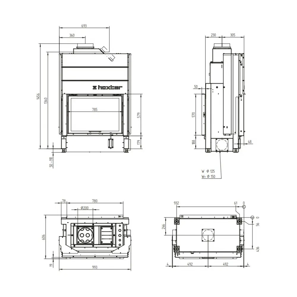 Каминная топка с водяным контуром Hoxter HAKA 78/57 WTh