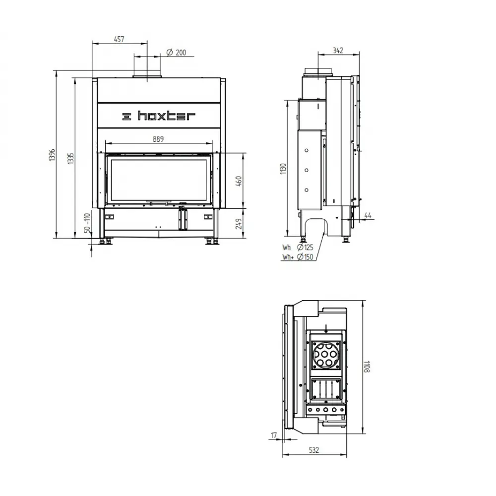 Каминная топка с водяным контуром Hoxter HAKA 89/45 Wh