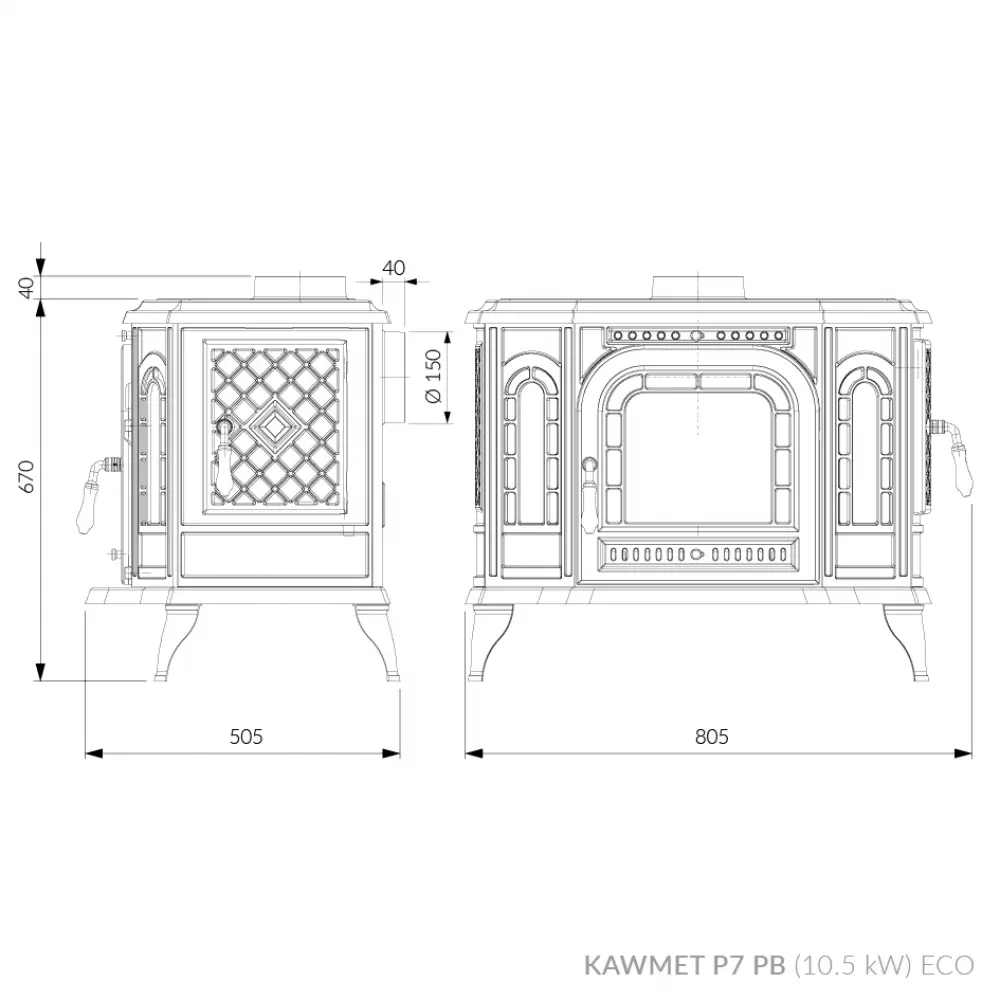 Чавунна камінна піч KAWMET P7 PB (10.5 kW) ECO