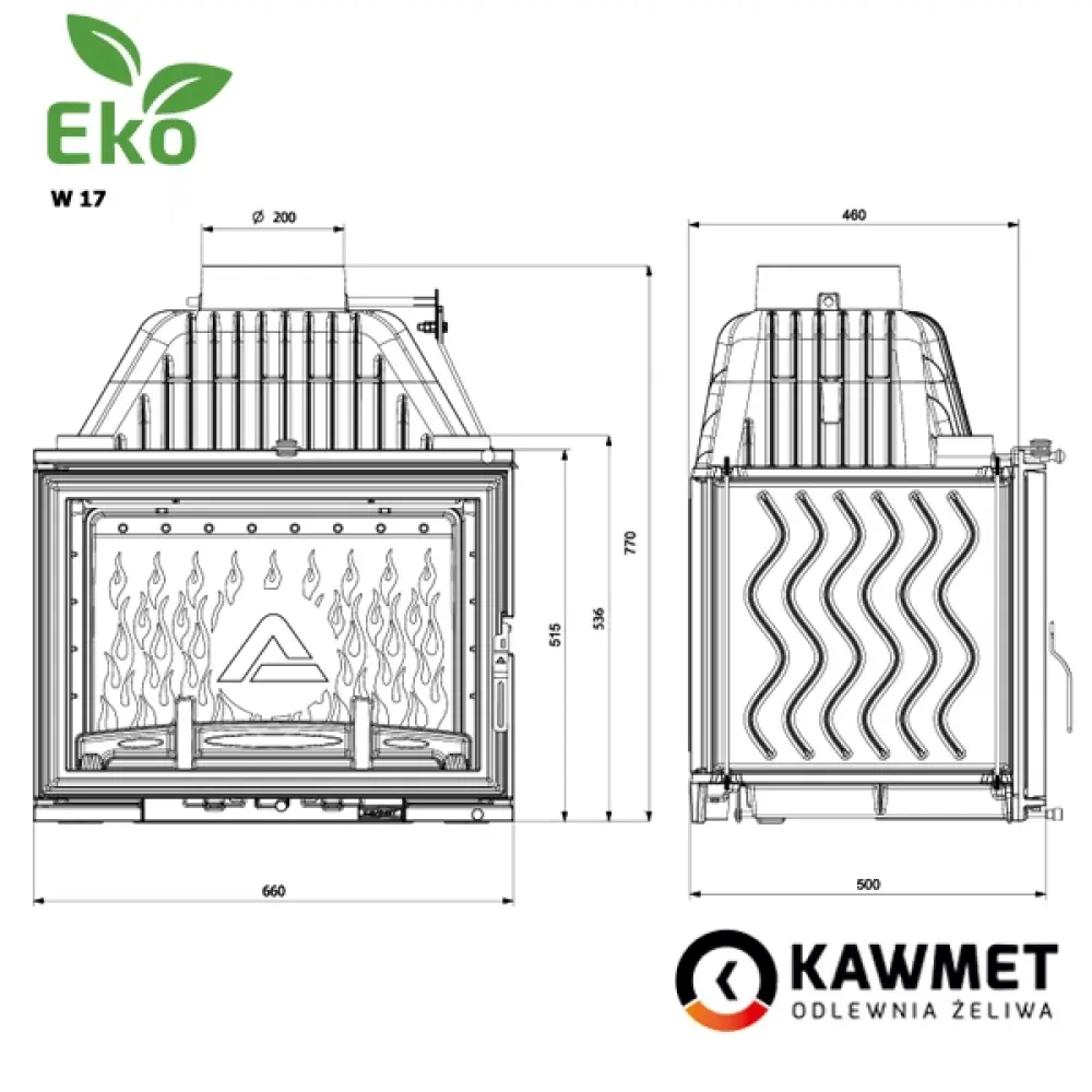 Каминная топка Kawmet W17 Dekor (16.1 kW) ECO чугунная