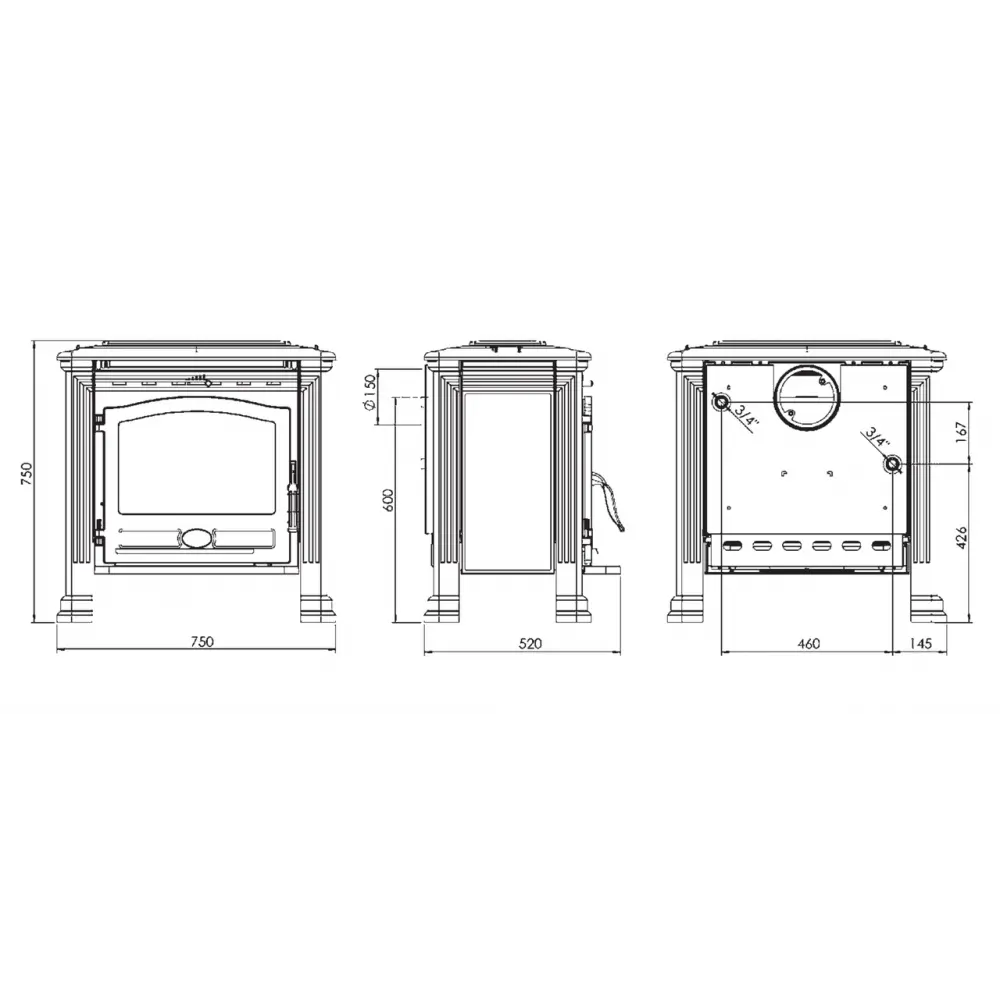Чугунная печь-камин с водяным контуром PLAMEN TENA TERMO