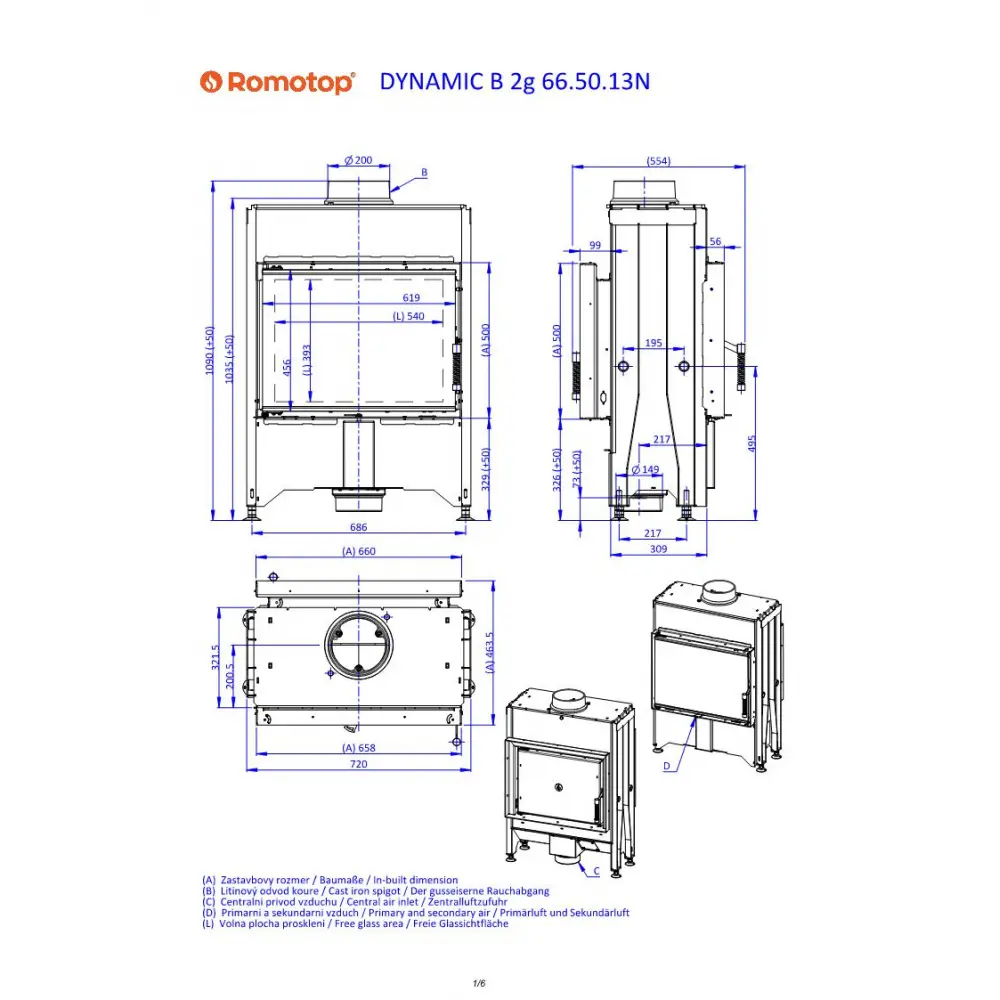 Каминная топка Romotop DYNAMIC B2G 66.50.13N