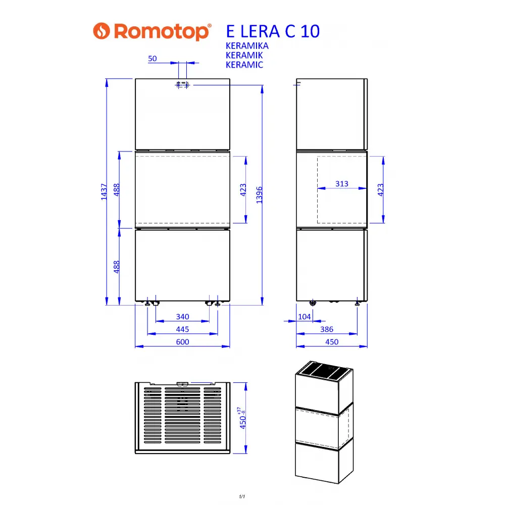 ROMOTOP e-LERA C 10 - дизайнерський електрокамін в облицюванні з кераміки