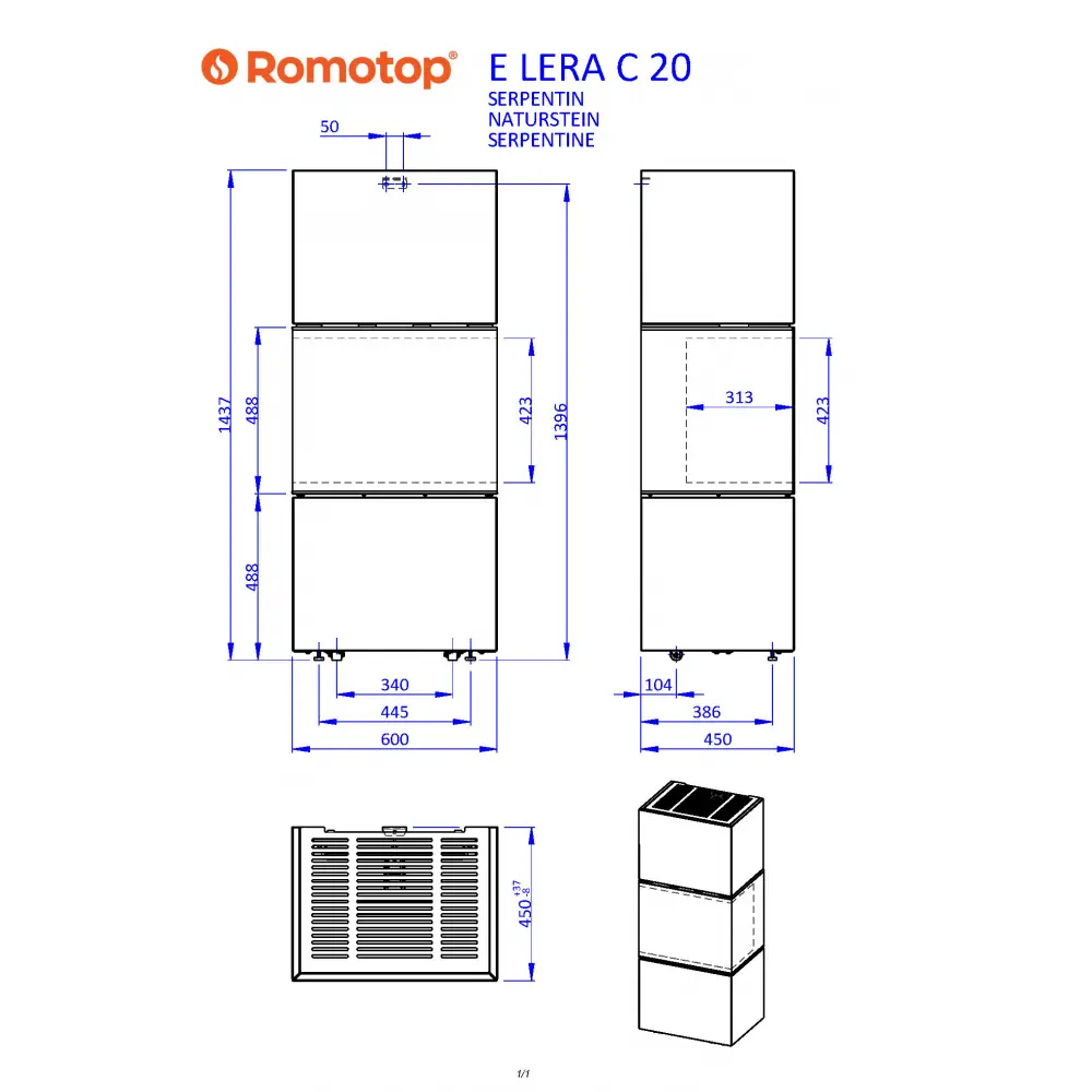 ROMOTOP e-LERA C 20 - дизайнерський електрокамін в облицюванні з каменю