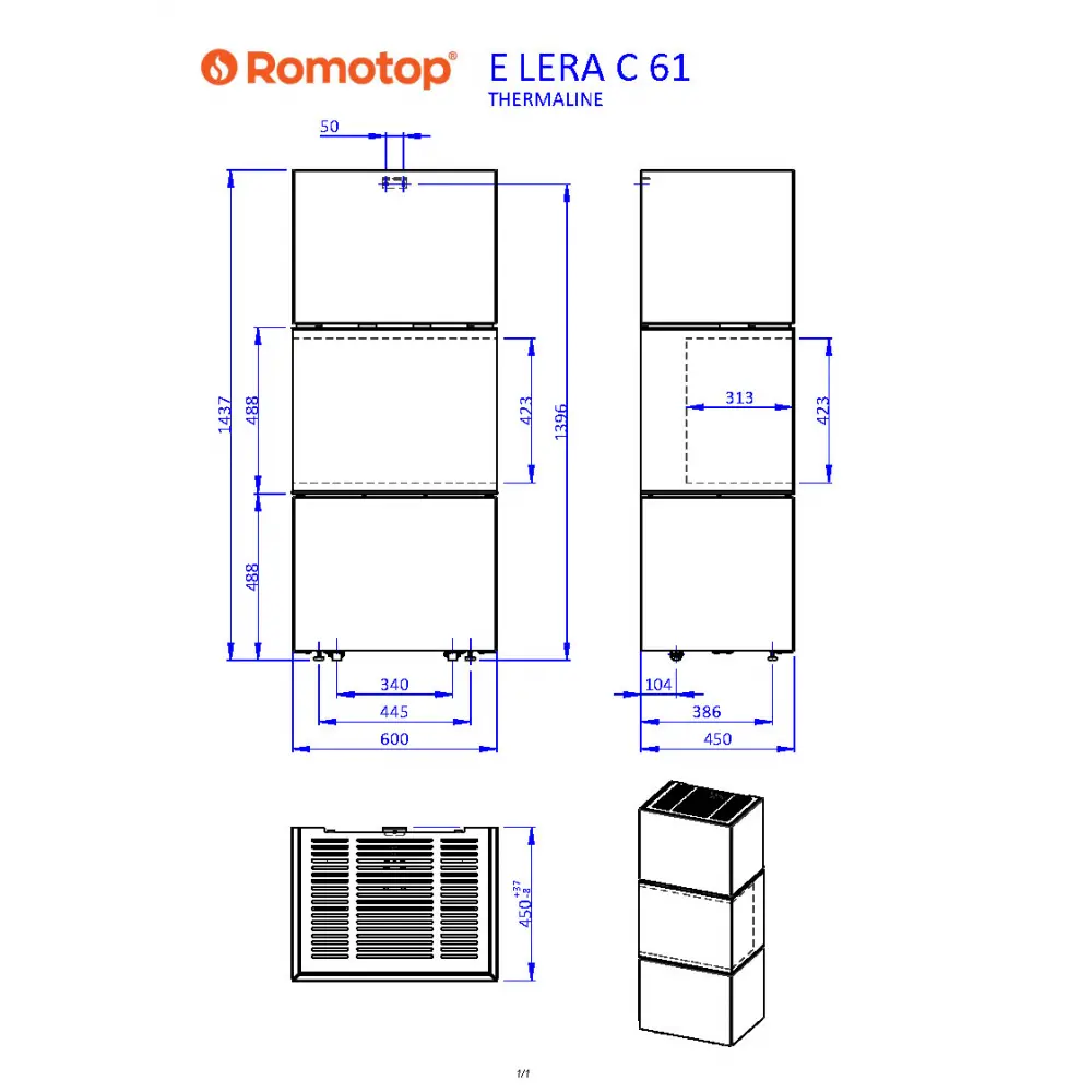 ROMOTOP e-LERA C 61 - дизайнерський електрокамін в облицюванні Thermaline