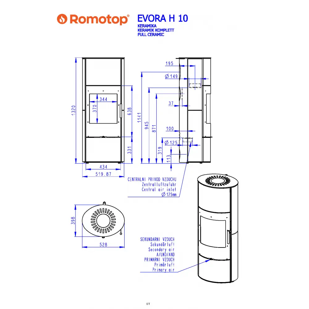 Каминная печь Romotop EVORA H 10 керамика под аккумуляцию