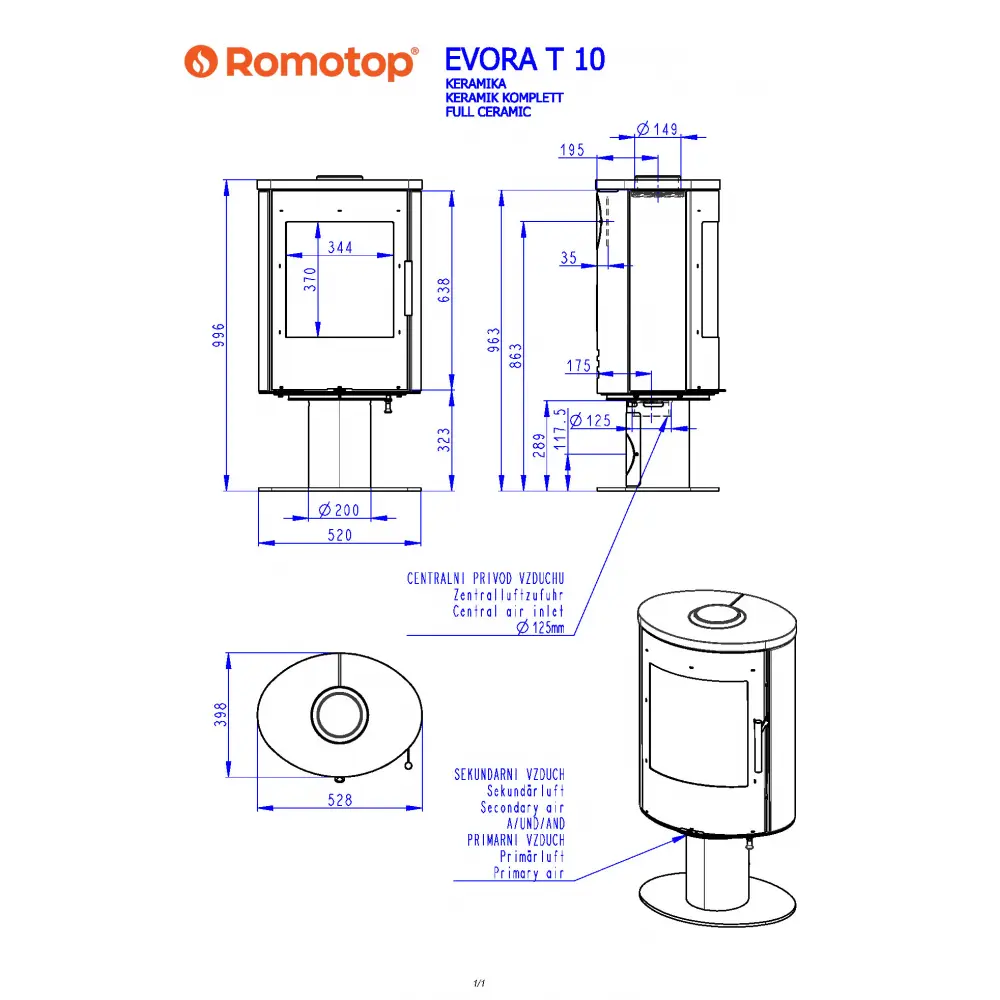 Камінна піч Romotop EVORA T 10 кераміка обертання 360