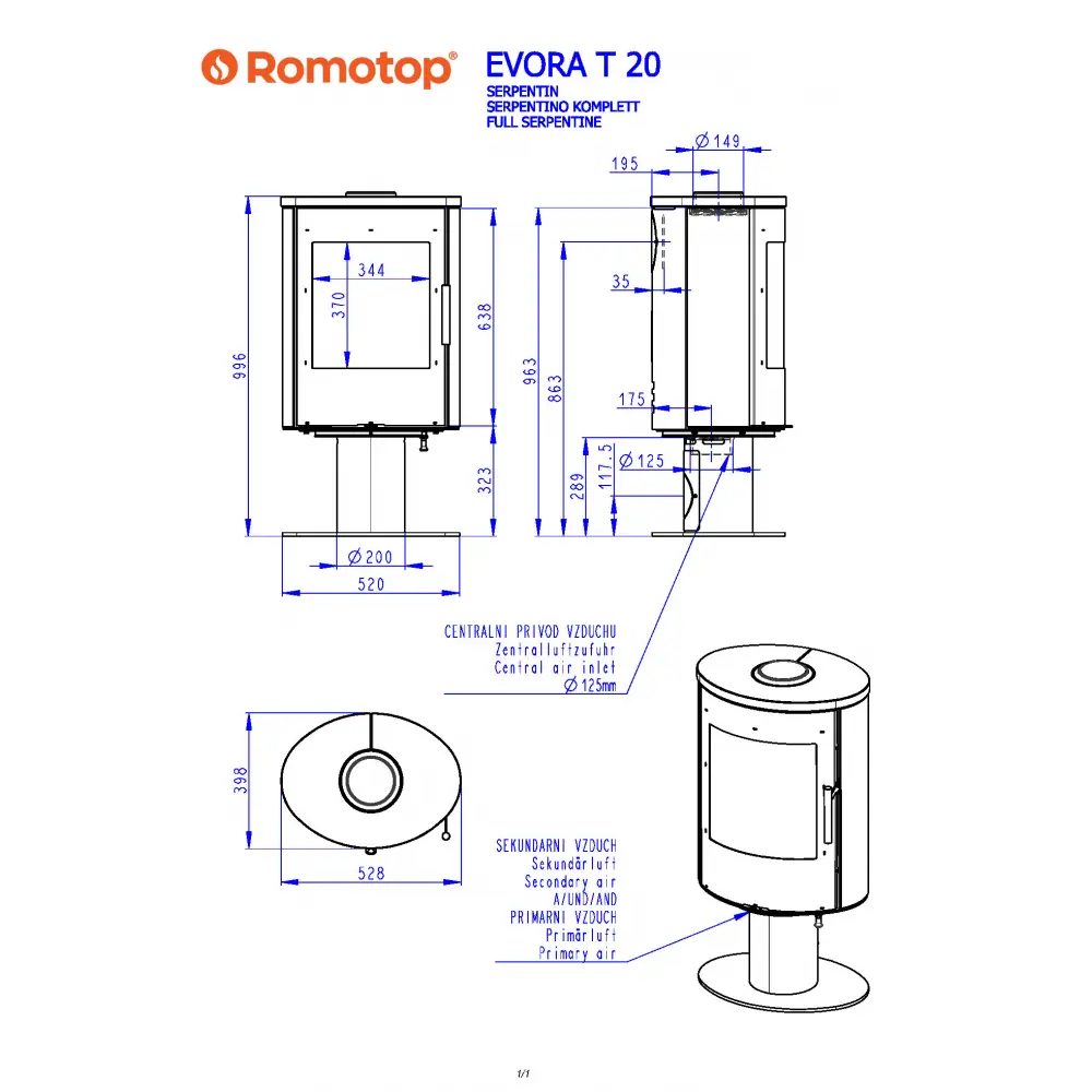 Камінна піч Romotop EVORA T 20 камінь обертання 360