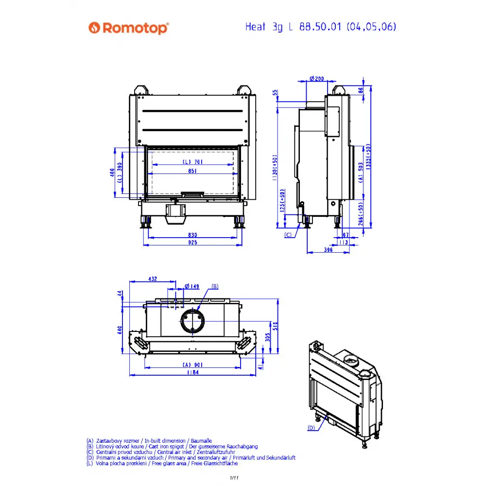Каминная топка Romotop HEAT 3g L 88.50.06 (темная камера)