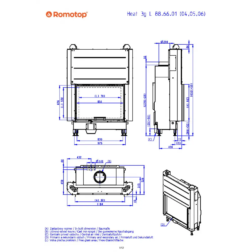 ROMOTOP HEAT 3g L 88.66.06 - класична камінна топка (темна камера)