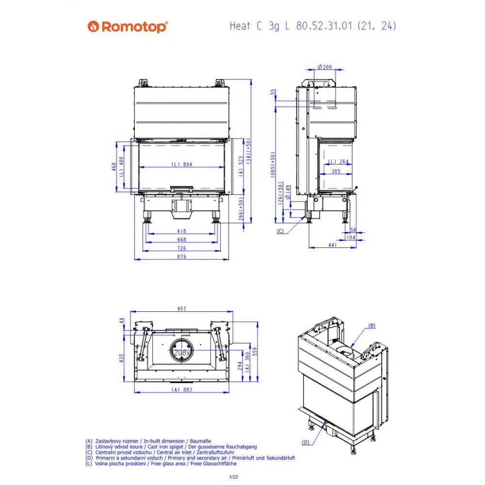 Каминная топка Romotop HEAT C 3G L 80.52.31.26 (темная камера)