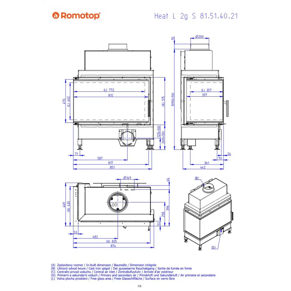 ROMOTOP HEAT L 2g S 81.51.40.21 - камінна топка кутова