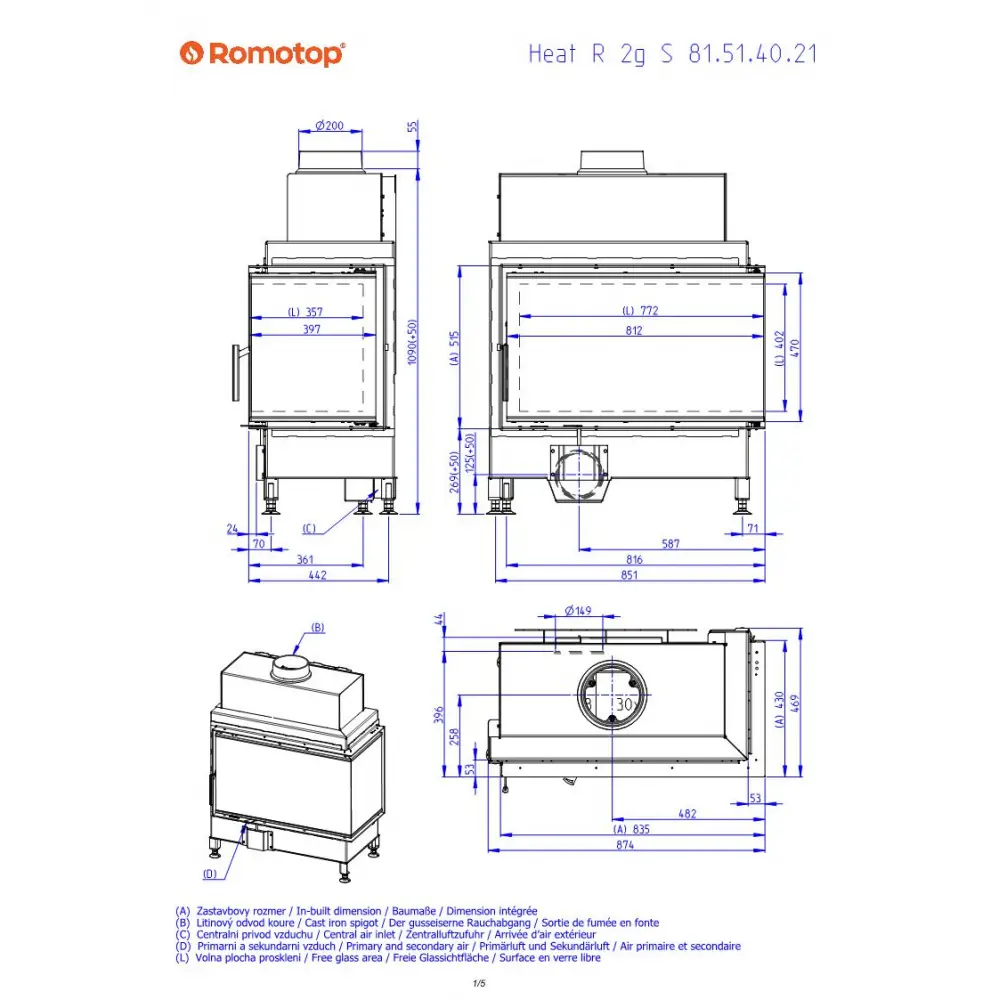 Камінна топка кутова Romotop HEAT R/L 2g S 81.51.40.21