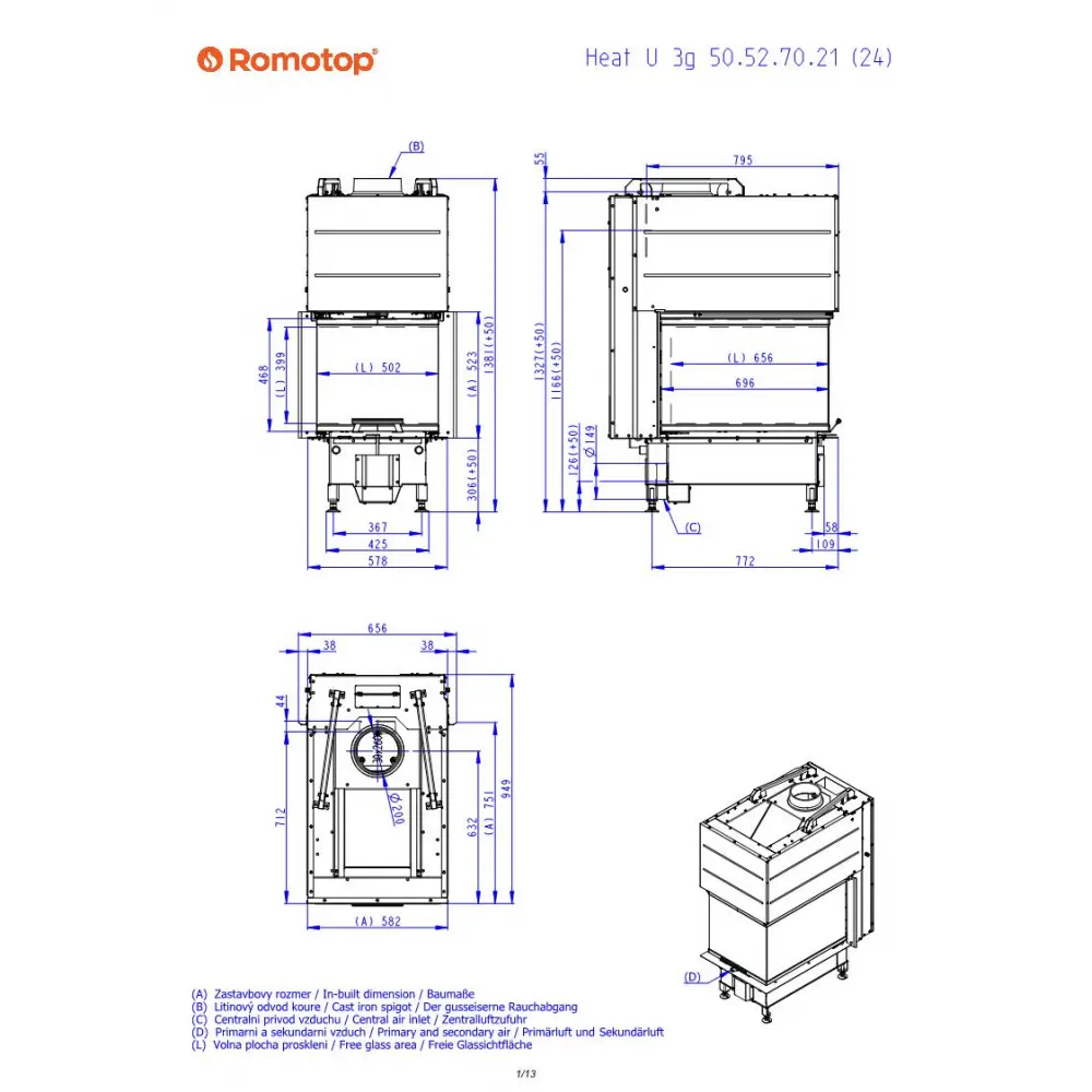 Каминная топка Romotop HEAT U 3g L 50.52.70.24