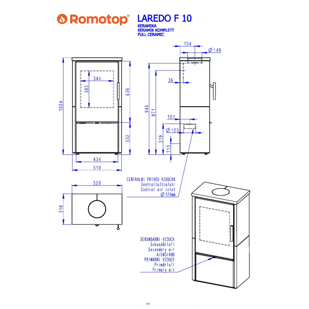 Каминная печь Romotop LAREDO F 10 керамика