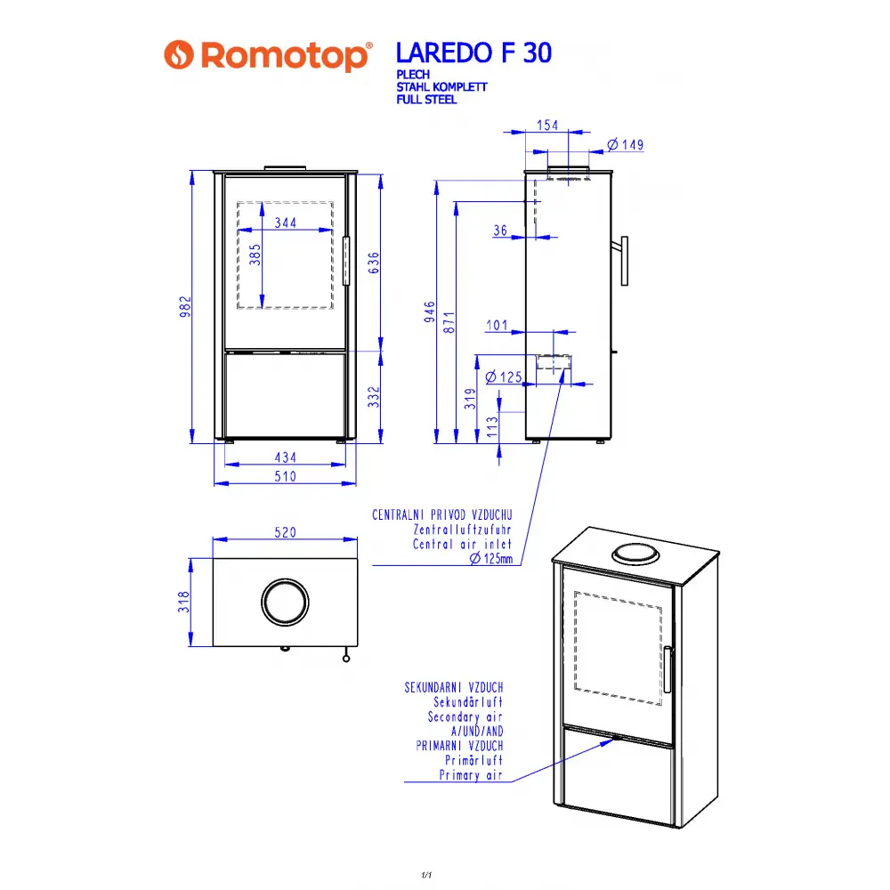 Каминная печь Romotop LAREDO F 30 метал