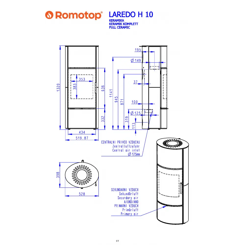 Каминная печь Romotop LAREDO H 10 керамика под аккумуляцию