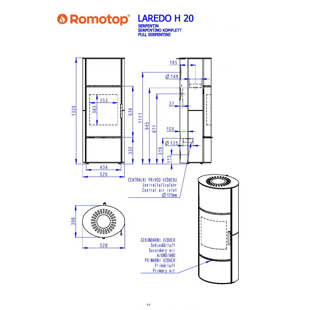 Каминная печь Romotop LAREDO H 20 камень под аккумуляцию