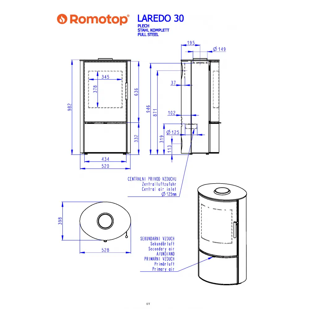 Камінна піч Romotop LAREDO 30 (сталевий корпус)