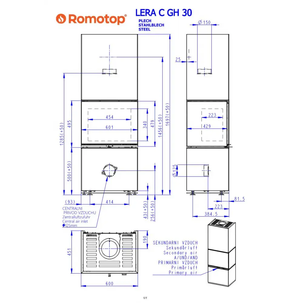 Дизайнерский камин стальной LERA C GH 30 Romotop