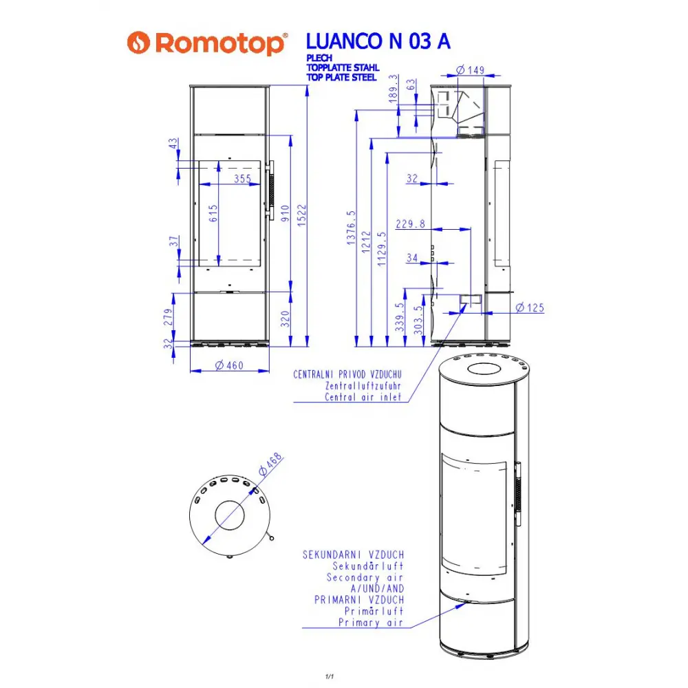 Каминная печь Romotop LUANCO N 03 AKUM листовой метал под аккумуляцию