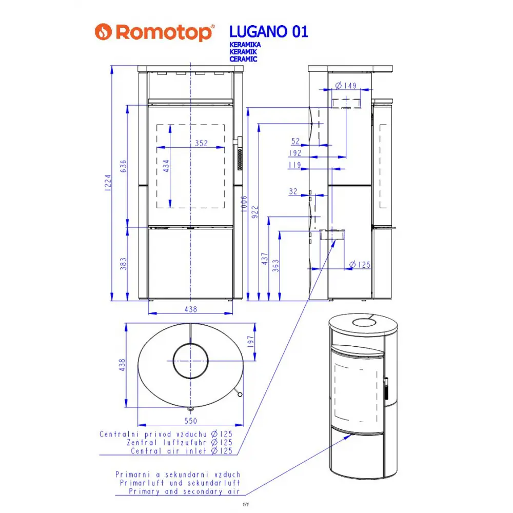 Каминная печь в керамике Romotop LUGANO 01