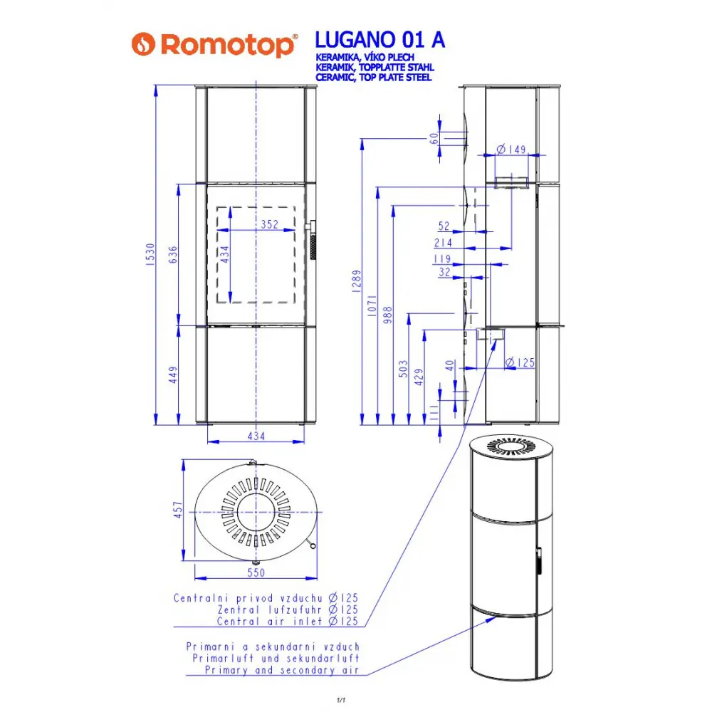 Піч камін під акумуляцію в кераміці Romotop LUGANO 01 AKUM