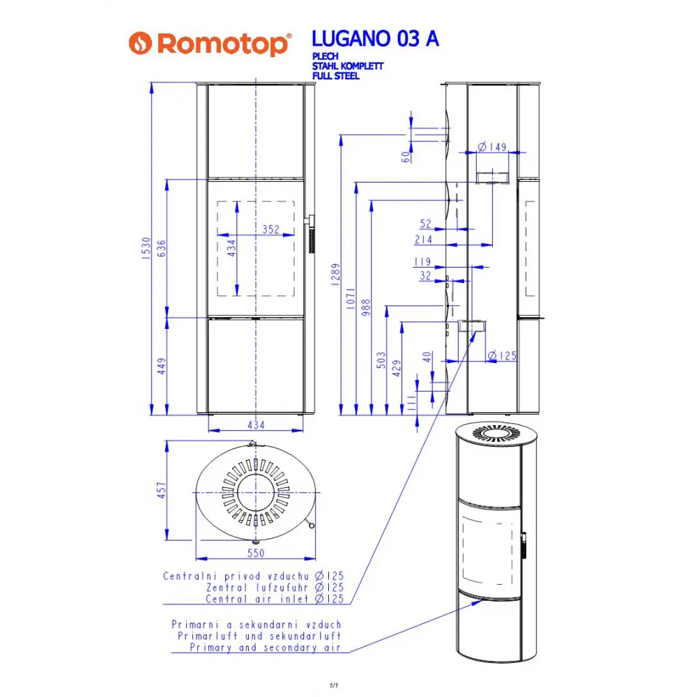 ROMOTOP LUGANO 03 AKUM метал - піч камін під акумуляцію