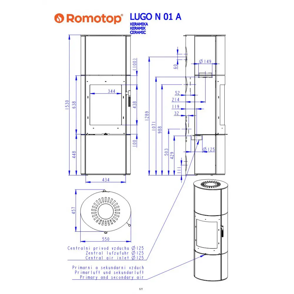 Каминная печь Romotop LUGO N 01 AKUM керамика под аккумуляцию